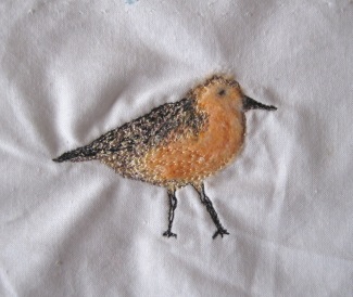 'Red Knot' (back) - Part needle felted with free motion embroidery